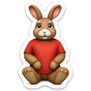 Cute Fluffy brown bunny rabbit teddy wearing red tshirt sitting  sticker