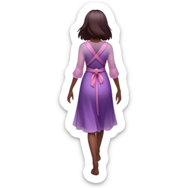A small figure walks back across a foggy bridge, holding soft pink and purple orbs in each hand—symbolizing compassion and forgiveness. A gentle heart aura trails behind them, showing healing in motion. sticker