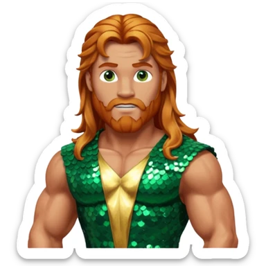 Hercules, God of Heroes from Gods and Goddesses with long reddish blonde hair, bronze and green sequin outfit sticker
