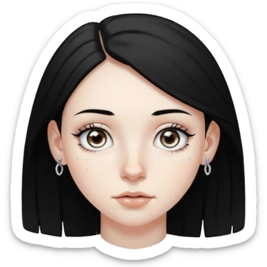 Girl with grey eyes medium black hair pale skin freckles and two nostril piercings  sticker