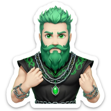 hades greek god with green flames and beard with chains on his arms and neck. Dynamic pose sticker