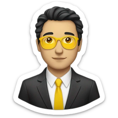 white guy with yellow tinted glasses and black hair wearing a suit  sticker