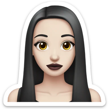 Very pale goth woman, with long dark brown straight hair and makeup and soft pink lips  sticker