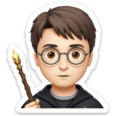 Harry Potter with glasses, lightning scar, and wand sticker
