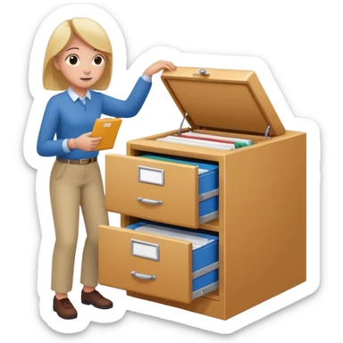 A person opening a filing cabinet to search for file sticker