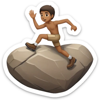 pushing stopping a big rock falling down hill by trying to push it sticker