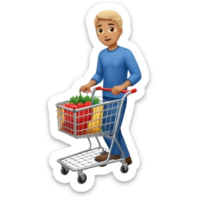 full body of a man pushing a shopping cart inside a supermarket sticker
