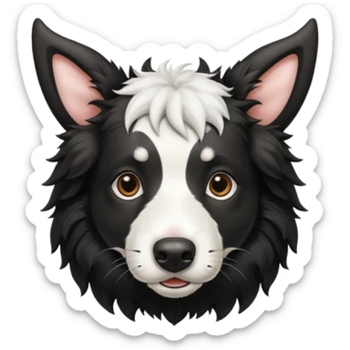 A black and white border collie has a cow's horns. sticker