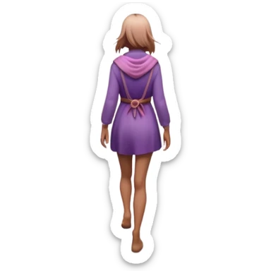 A small figure walks back across a foggy bridge, holding soft pink and purple orbs in each hand—symbolizing compassion and forgiveness. A gentle heart aura trails behind them, showing healing in motion. sticker