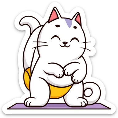cat in downward dog yoga pose, triangle pose with raised hips sticker