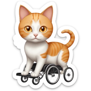 full body small short hair ginger and white cat with orange eyes walking in a wheelchair for cats sticker