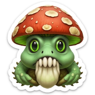 poisonous mushroom beast portrait, head and shoulders only, creature made mostly of mushroom flesh, thick mushroom cap head, layered fungal textures, toxic green spore glow, animal-like eyes, fantasy monster pet vibe, 3D cartoon, mobile game icon style, clean background, no text, no watermark

 sticker