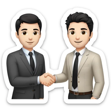 Professional 35-year-old man with black wavy hair, stubble, strong jawline, white skin tone, wearing smart casual business attire, networking at a business event, shaking hands with another professional, confident approachable expression sticker