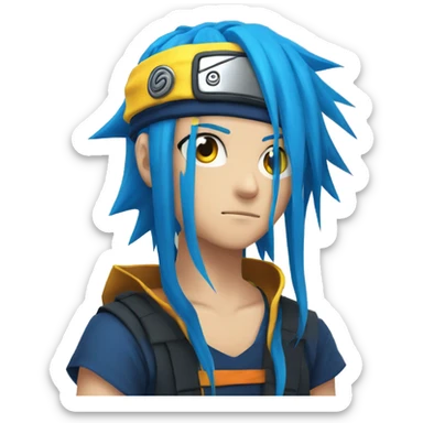 naruto character with extreme long bright blue hair, head band and yellow eyes sticker