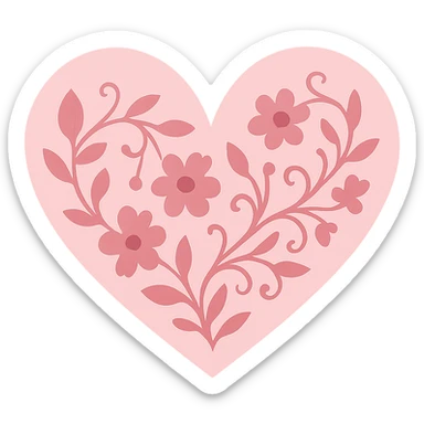 heart with a pink floral motif, clean digital illustration, no background sticker