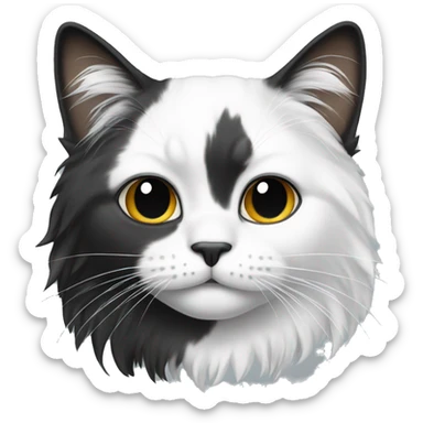 long haired cat half black half white with black bottom jaw sticker