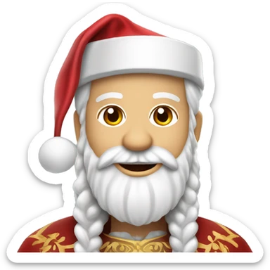 Maak een vrolijke emoji van Sinterklaas met een lange witte baard, een mijter op zijn hoofd, een rode mantel en staf. Zijn gezicht moet vriendelijk zijn, met een feestelijke uitstraling sticker