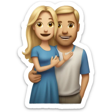 An emoji of a mother with long, flowing blonde hair standing confidently, next to her husband. In her arms, or in front of them, is a baby boy, representing a happy and loving family sticker