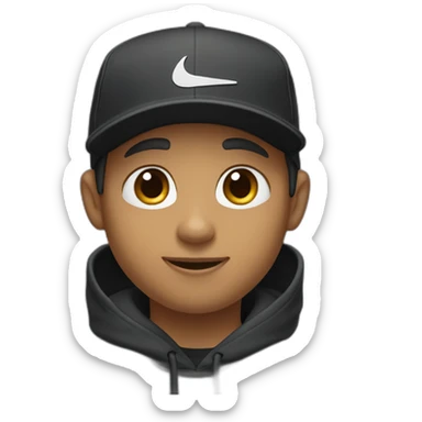 light brown boy with hair until his ears wearing a black nike cap and nike hoodie and waving his hand sticker