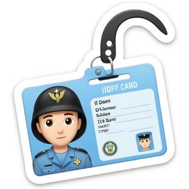 black Scissors cutting a light blue idf soldier ID card in 2 parts .hyper realistic sticker