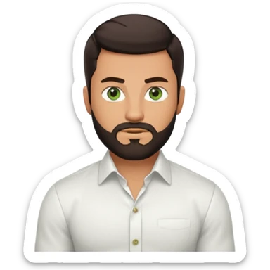 Man with a short full beard, Styled hair, Best looking man in the planet, onepiece style dark hair, green eyes, more realistic style more maskulin. Wearing a white formal shirt, first buttons open macho style, muscular

 sticker