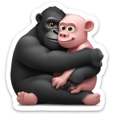 A pig and a gorilla hugging each other sticker