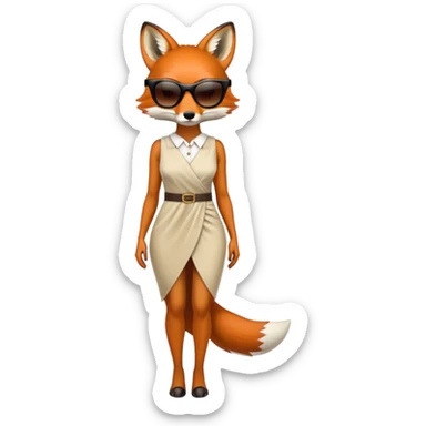 serious anthropomorphised female fox in stylish dress with sunglasses, full-body view sticker