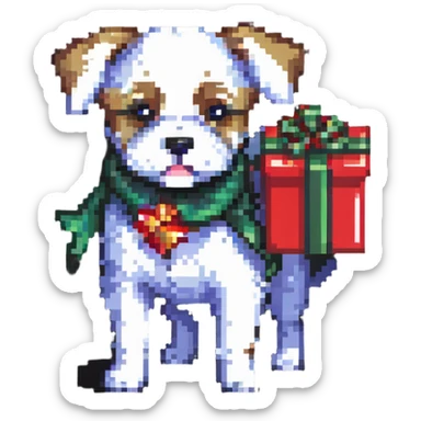 dog carrying a wrapped gift sticker