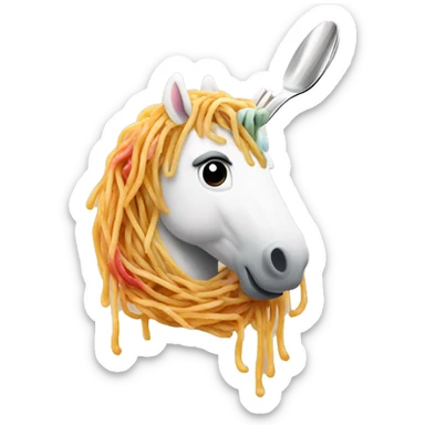 Unicorn in the shape of spaghetti riding a spoon rainbow sticker