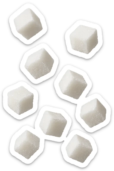 emoji stile iphone di zollette di zucchero che fluttuano in aria, iperrealistico 4k, isolato su sfondo bianco sticker
