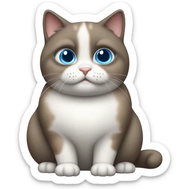 chubby blue-eyed brown grey white cat standing sticker