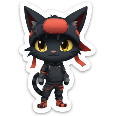 Edgy tomboy Shy Anthro Ninja boyish cool pretty dark black Litten-Pokémon-cat-fursona-animal techwear sticker
