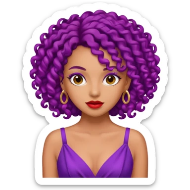 Fashion Model with Purple Curls, red dress sticker