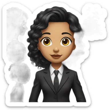 Cute Girl Black Hair Sidecut and perms wearing a Black suit hyperrealistic sticker