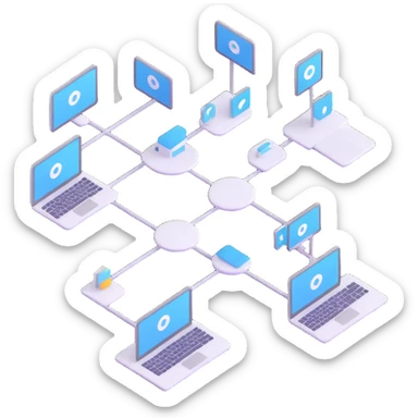 Desktop application architecture diagram with modules and connections sticker
