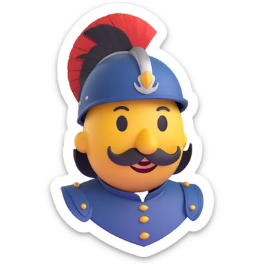 cartoonish Conquistador smiley inspired by Age of Empires II, with a helmet, mustache, and plume, no text, designed for Discord sticker