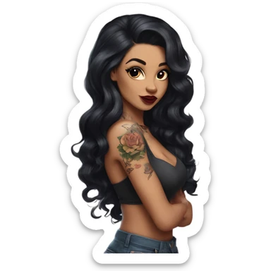 Pinup long dark hair and tattoos light skin sticker