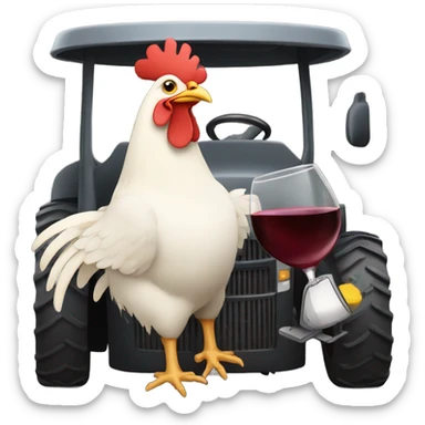 Chicken driving a tractor drinking wine sticker