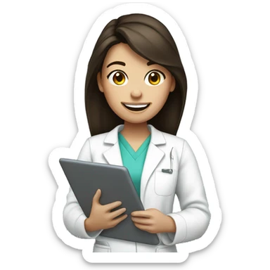 Brunette Female dental student holding her ipad sticker