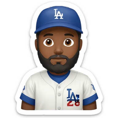 black person with beard in Dodgers baseball uniform sticker
