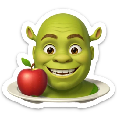 shrek on a plate with an apple in his mouth sticker