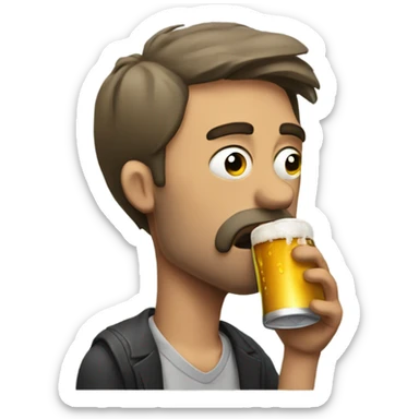 Sad man drinking beer while smoking sticker