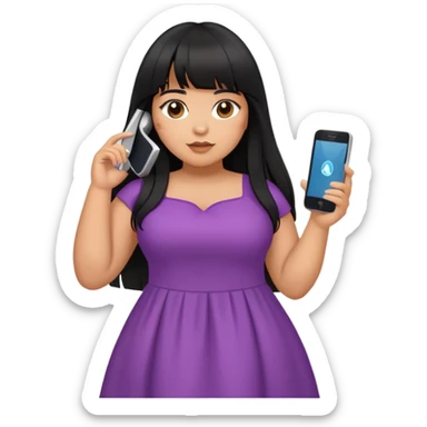 Latina girl with bangs black long hair plus size dress with iPhone sticker