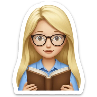long hair blonde girl with glasses reading sticker