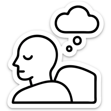 side view of a person in REM sleep, icon style, minimal details, closed eyes, small dream cloud sticker