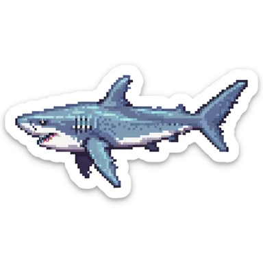 shark with Air Jordans on all fins, pixel art style, simple background sticker