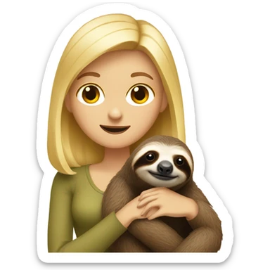 Blonde lady hiding a sloth sticker
