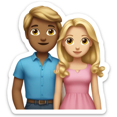 boy with blue shirt, brown hair, medium skin kissing girl with long pink dress, blonde hair, hair bow, light skin  sticker