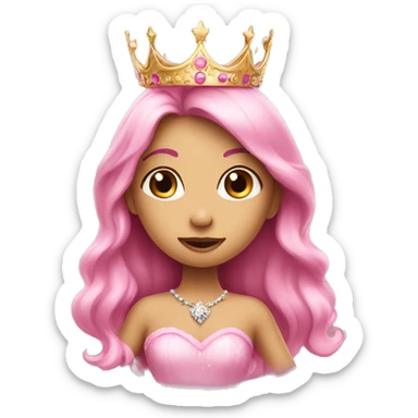 pink princess with crown and princess dress sending a kiss sticker