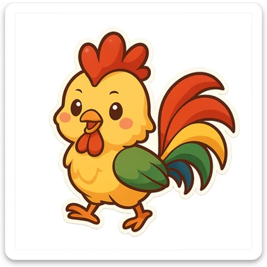 chibi cartoon sticker of a Kurdish rooster (مەڵەغای گێڕان), lively and colorful style sticker